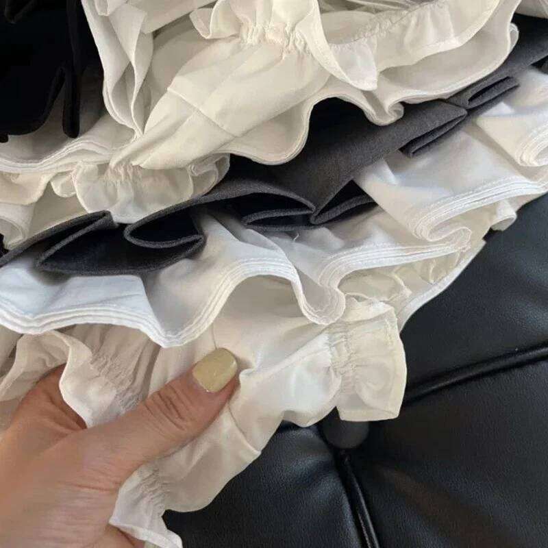 Y2K Ruffles Black Mini Women Korean Patchwork Pleated Skirts Japanese Kawaii High Waist All Match A Line Skirt New Z260314