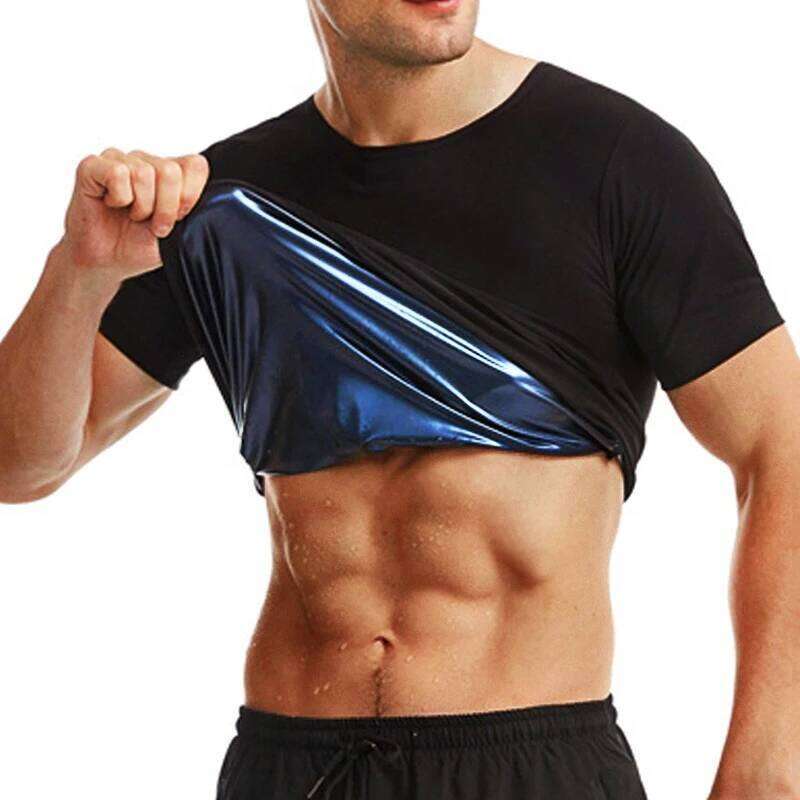 Shirt for Men Short Sleeves Body Shaper Gym Exercise Fitness Top Shapewear Sauna Sweat T-Shirt Waist Slimming Tops 26Y0313