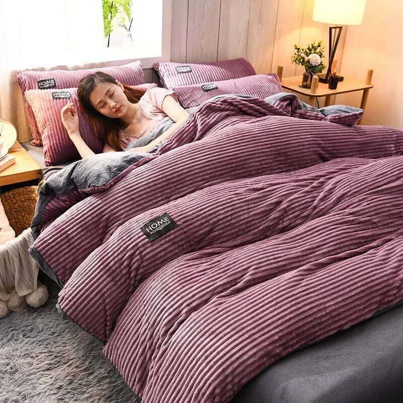 Thick Winter Solid Color Velvet Duvet Warmth Comforter Double Soft Quilt Cover Twin Queen King Bedding Set 150x200cm H260312 - view 7
