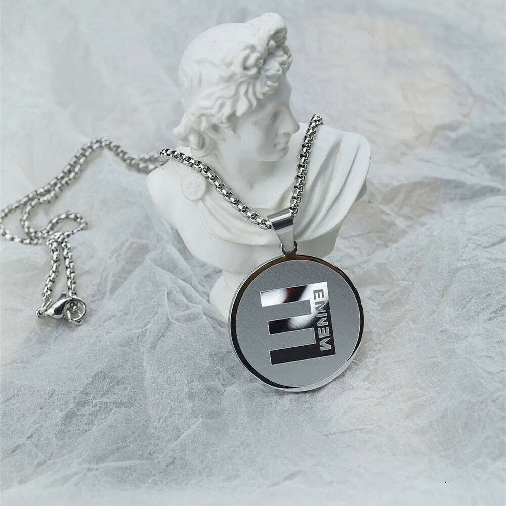 Eminem Titanium Steel Hip Hop Necklace Matte Relief Pendant Sweater Chain Jewelry Gift For Him H260312