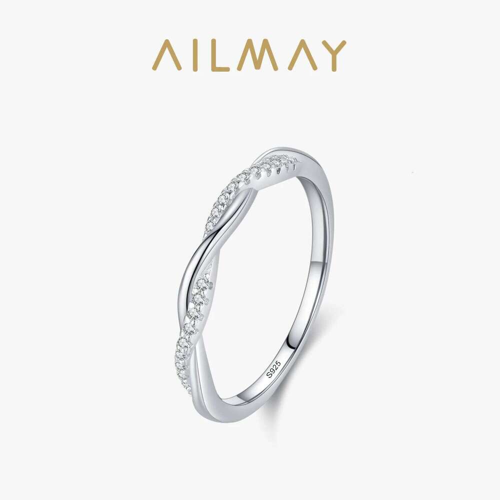 Ailmay 925 Sterling Silver Fashion Shiny Zirconia Staggered Line Design Finger Ring For Women Wedding Statement Fine Jewelry H260312