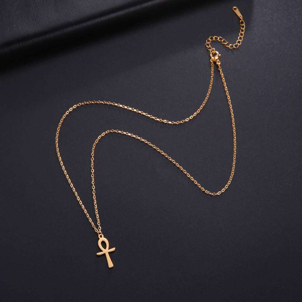 LIKGREAT Vintage Stainless Steel Ankh Cross Egyptian Amulet Pendant Necklace Religious Collar Chain Jewelry for Women Men H260312