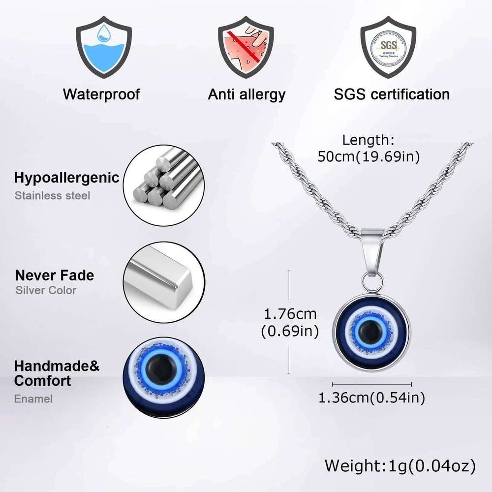 Stainless Steel Evil Eyes Necklace for Men Women,Waterproof Nazar Boncuu Collar,Stylish Jewelry Gift H260312