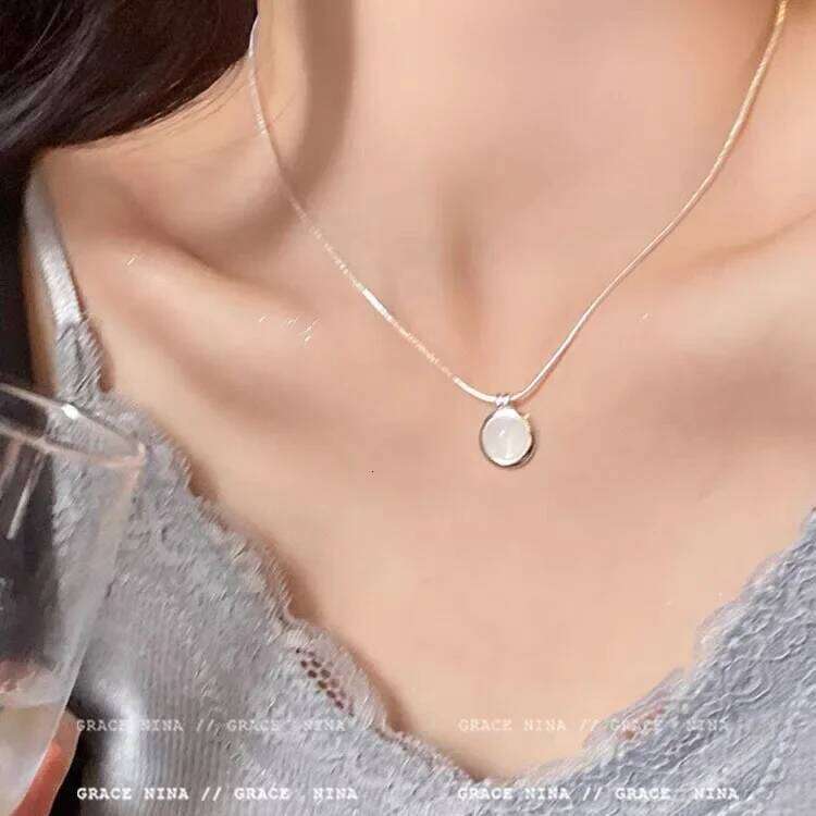 Silver Moonlight Stone Necklace for Women Girl Geometry Minimalism Office Jewelrye Gift Dropshipping H260312