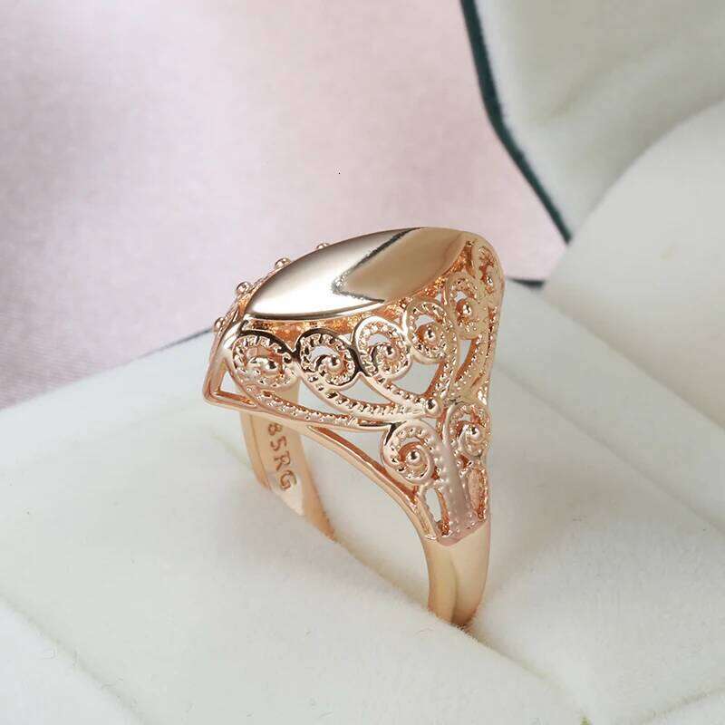 Kinel Hot Fashion Glossy for Women 585 Rose Gold Unique Pattern Rhombus Rings Ethnic Bride Wedding Jewelry 2022 New H260312