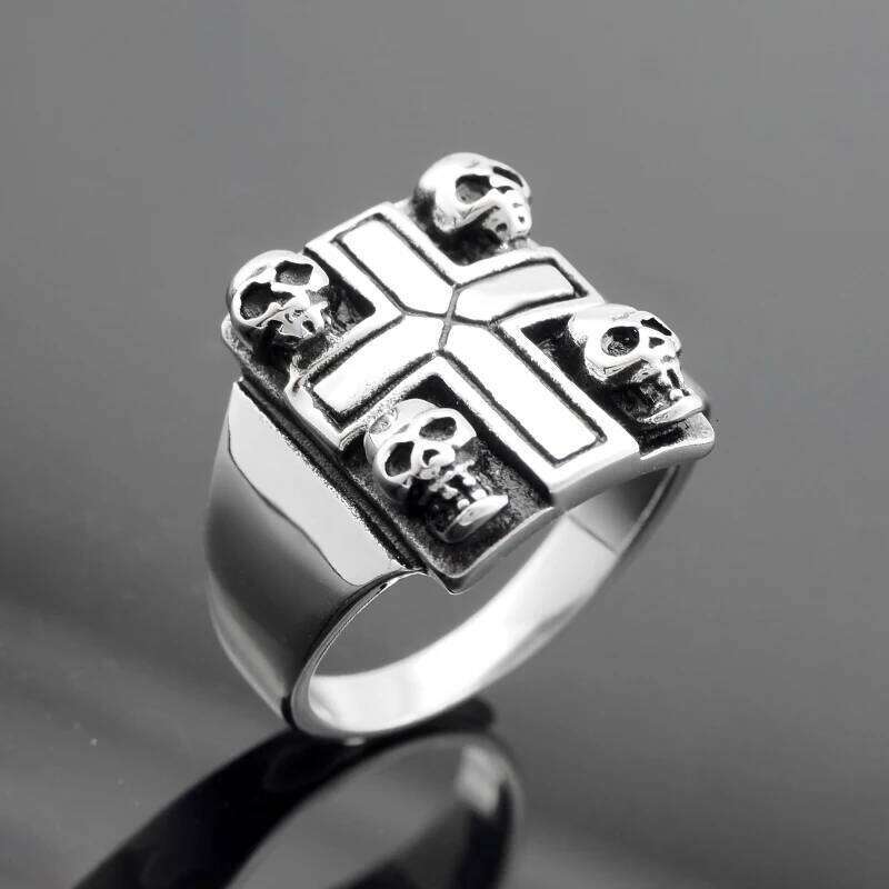 Vintage 316L Stainless Steel Iron Cross Skull Ring Men's Punk Party Biker Rings Jewelry Gift H260312