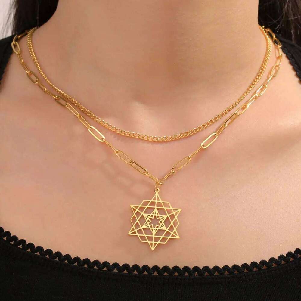 LIKGREAT Merkabah Tetrahedron Necklace for Women Men Stainless Steel Sacred Geometry Star of David Pendant Amulet Jewelry H260312