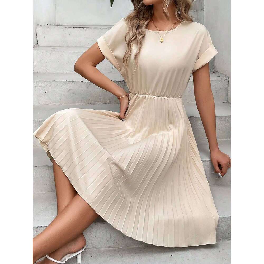 Cross border European American women's fashionable and elegant ruffled sleeve pleated dress