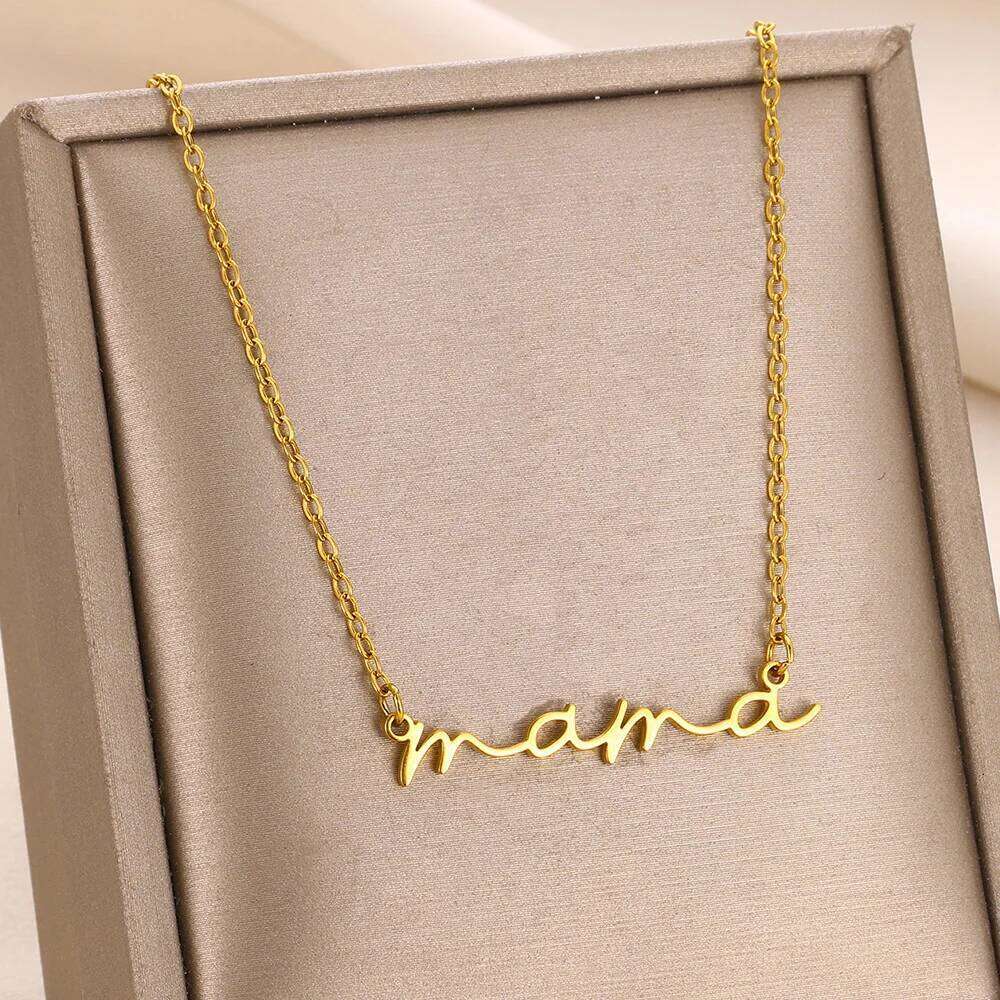 Mom Gift Tiny Mama Letter Necklace Minimalist Necklaces Gold Color Stainless Steel Dainty Mothers Chain Choker Fashion Jewelry H260312