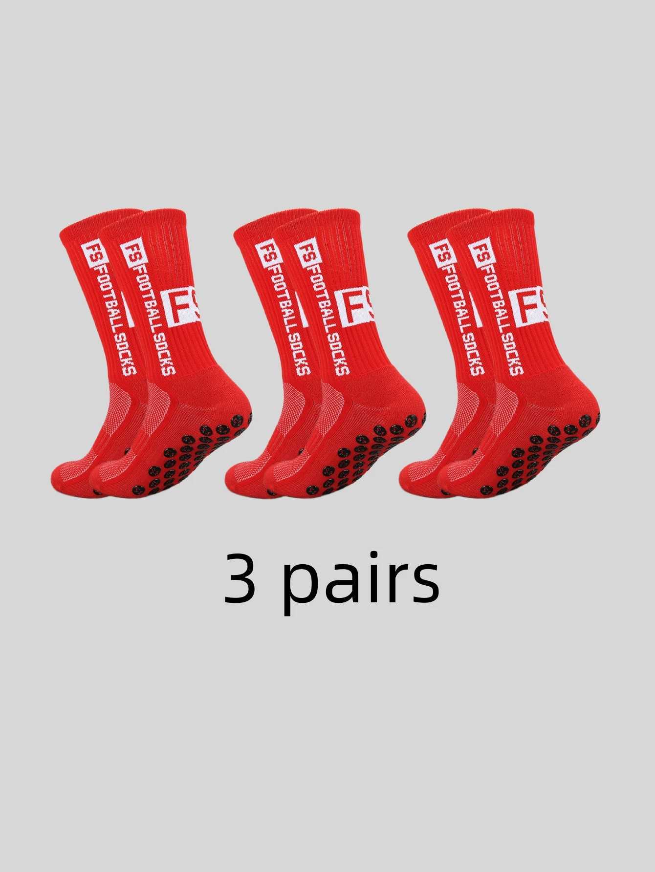 3 pairs of anti slip sweat and odor resistant FS football sports socks with adhesive points D260313