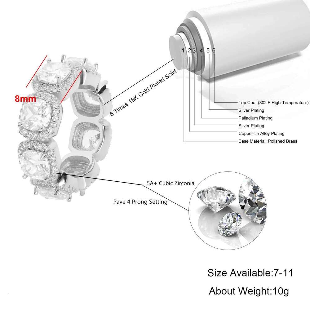 Hip Hop Jewelry Iced Out Cluster Cubic Zirconia Band tennis Ring Wedding Promise Cuban Link Rings H260312