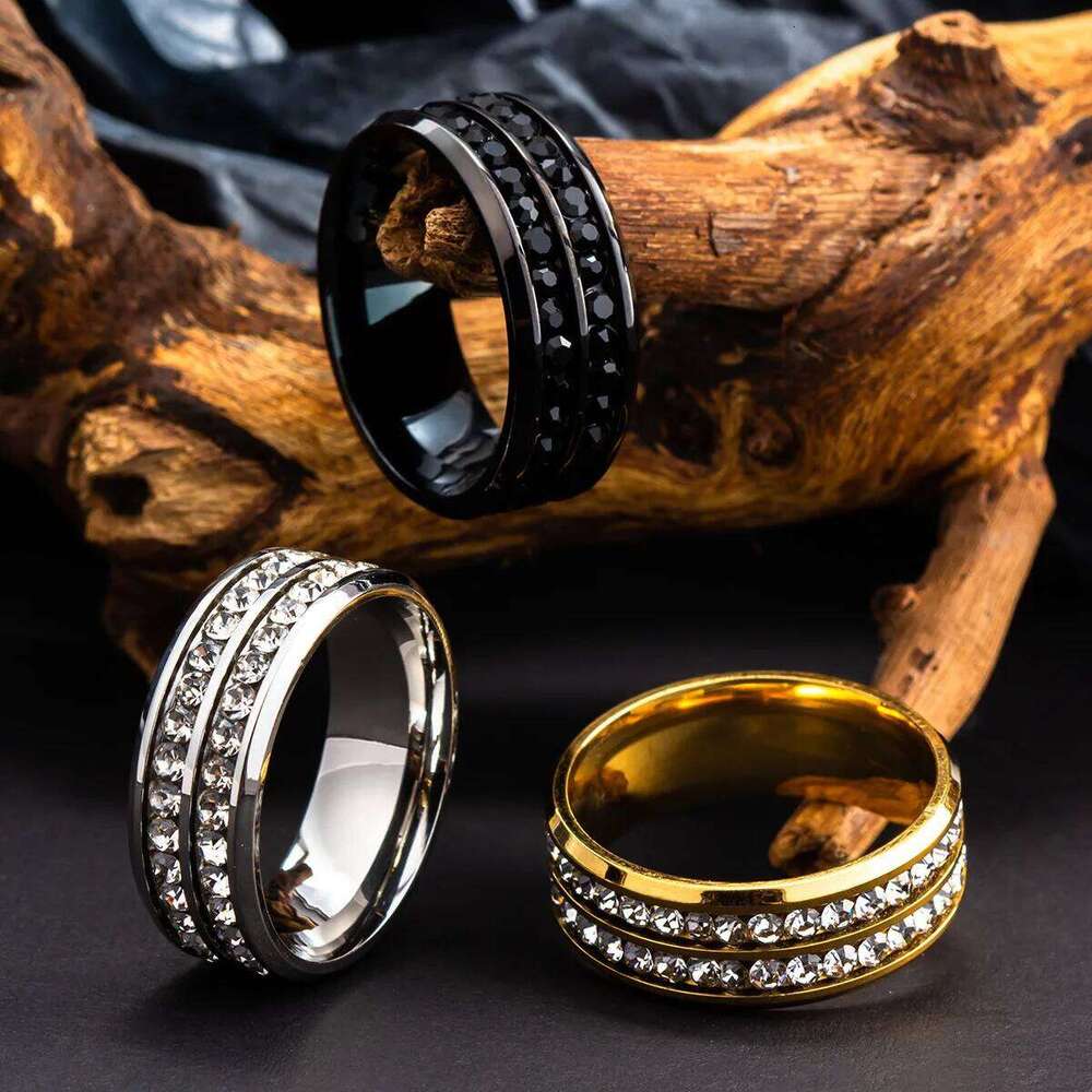 Stainless Steel Couple Ring Zircon Decor Simple Fashion Party Finger Accessories Jewelry Birthday Gift For Women Men H260312