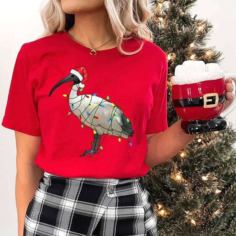 Womens T-shirt Festive Bin Graphic Print Tees Trendy Christmas Chicken Printed Women Fashion Casual T-shirts Z260314