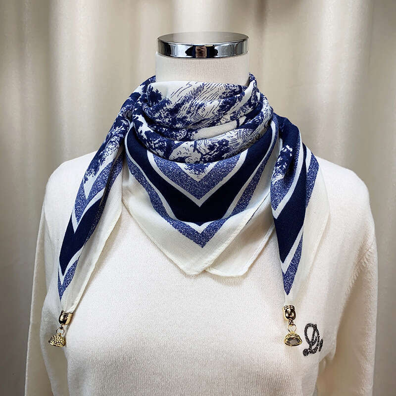 Magnetic Triangle Warmer Autumn Winter New Cotton Linen Silk Women's High-End Neck Square Scarf Wholesale Chunjinqiuli