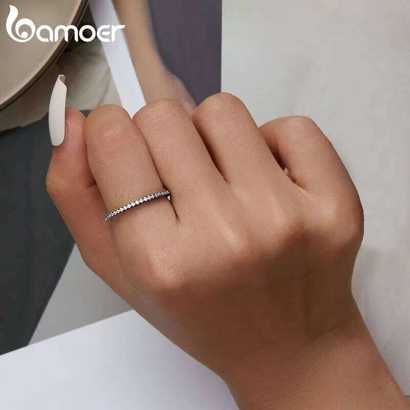 Bamoer 925 Sterling Silver Fashion CZ Stackable Black Gold Plated Eternity Bands for Women 7 Colors Ring Statement Jewelry H260312