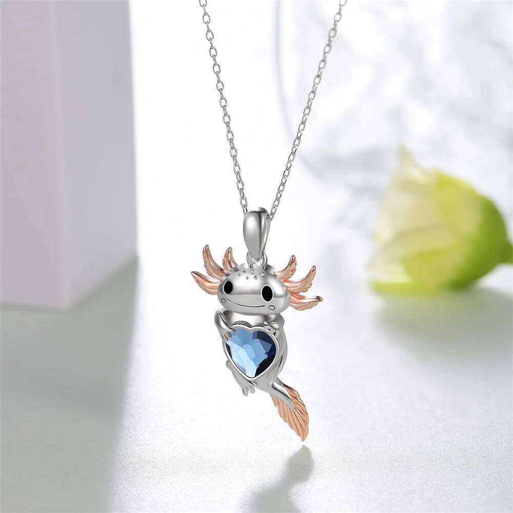 Exquisite Cute Cartoon Axolotl Holding Heart Pendant Necklace Animal Fashion Girls Party Holiday Jewelry Decoration Gift H260312