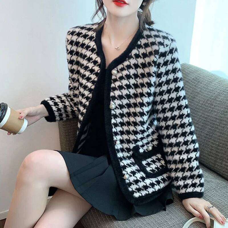 Smvp 2024 Autumn Winter New Vintage Knitted Cardigans Women Fashion O Neck Long Sleeve Single-breasted Small Fragrant Lady Z260313