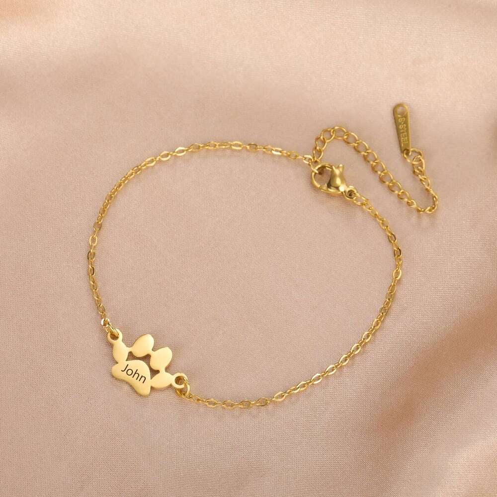 Sipuris Dog Paw Custom Engrave Name Bracelet Women Men Stainless Steel Hip Hop Jewelry Valentine's Day Gifts For Pet Lovers Z260313