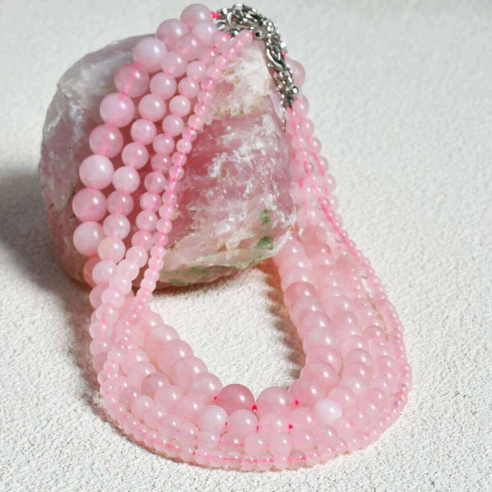 Natural Stone Rose Quartz Beaded Necklace Bohemian Women's Sweet And Romantic Summer Holiday Handmade Jewelry H260312