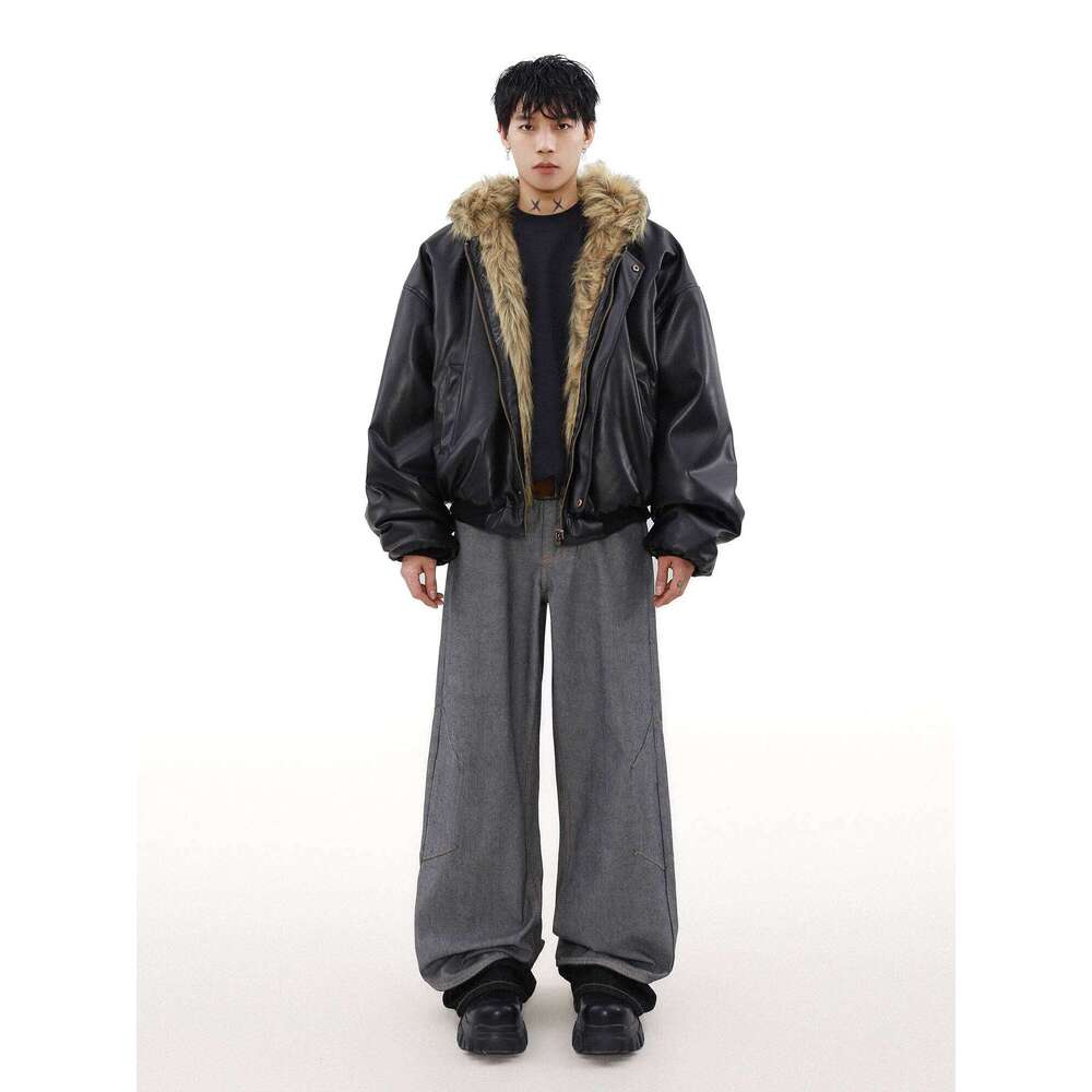 Double Sided Wearable Winter Warm Jackets Pu Coat Sportswear Cotton Streetwear Couples Fur Collar Hooded Motorcycle Mens Jacket Z260313