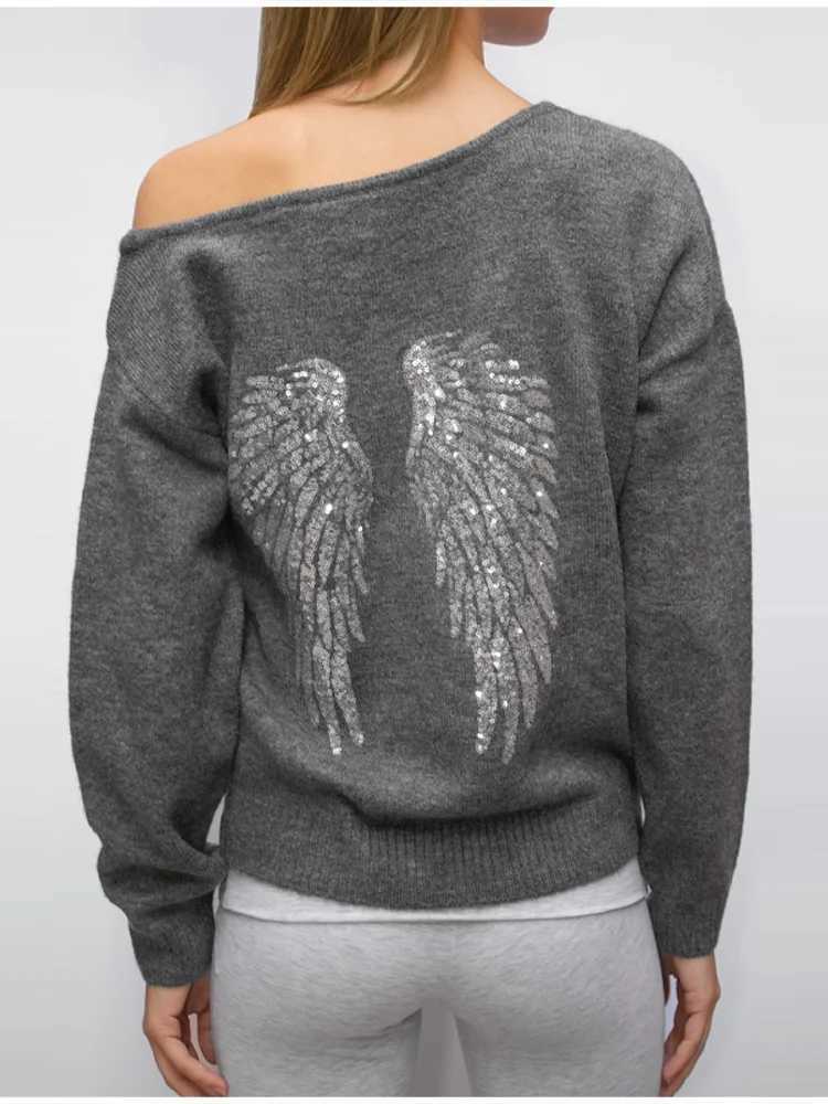 Sequin Angels Wings Hoodies Women Loose Long Sleeve Pullovers Top Slim Fit Pant Set 2025 New Casual Lady Two Piece Sets M260313