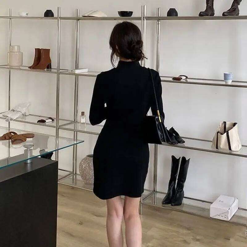 Women Turtleneck Dress Autumn Winter Long Sleeve Bottoming Slender Dresses Elegant Ladies Folds Fashion Solid Simple Vestidos OL Z260314
