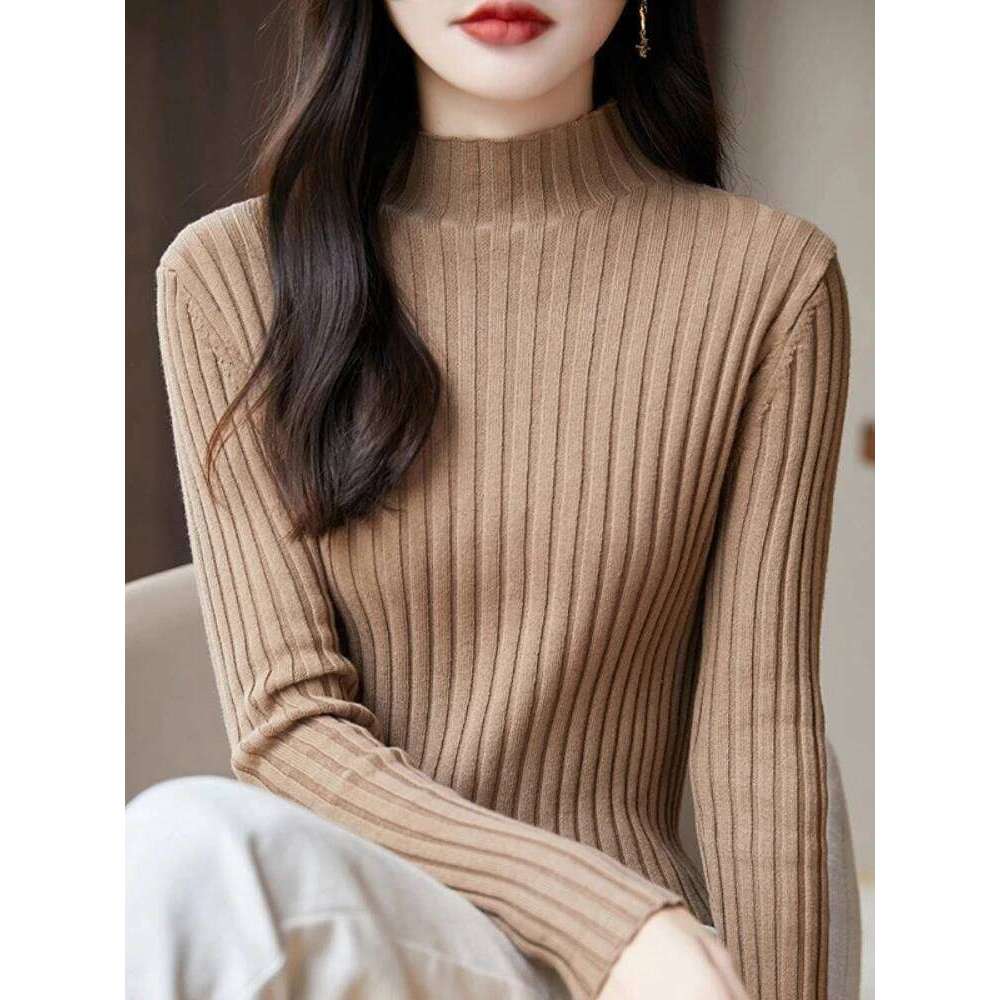 2025 Autumn Winter Knitted Woman Sweaters Ribbed Turtleneck Sweater Clothes Long Sleeve Slim Basic Pullover Women Solid Tops Z260313