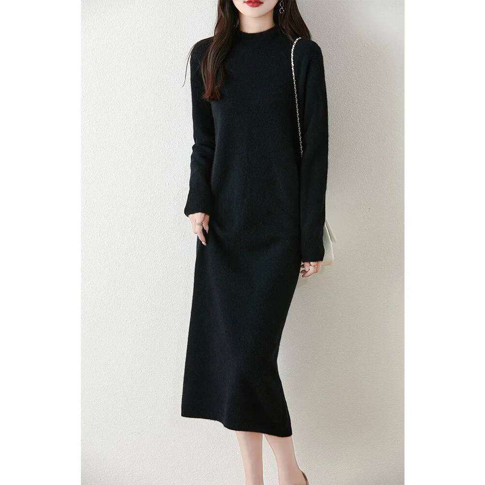 Choice Autumn Winter Women's Dress Sweater Mock Neck Pullover Thick 100% Merino Wool Knitwear Chic Soft Skirts A-Line Tops Z260313