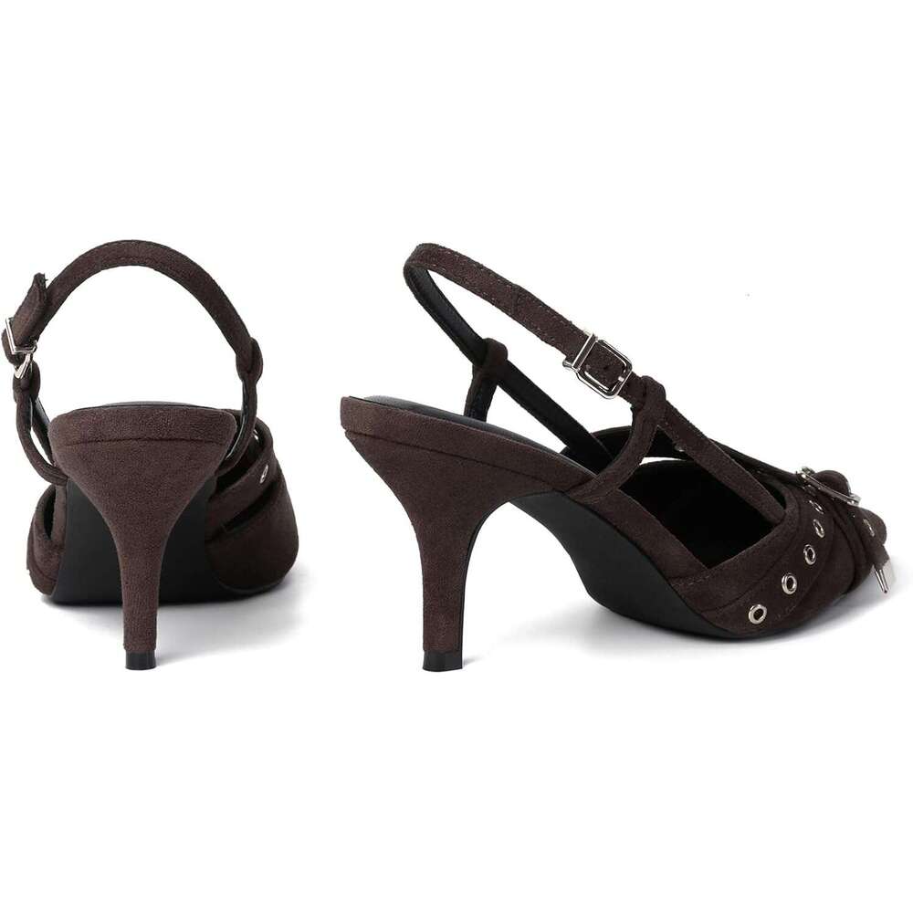 Kitten Mules For Women Pointed Closed Toe Heels Vintage Slip On Stiletto Dressy Pumps Shoes MOJIDASHU