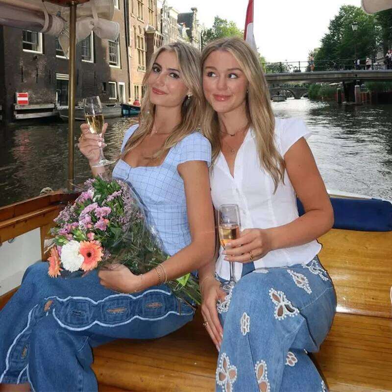 Pearl Flower Herringbone Denim Trousers Blue Straight Leg Women's Jeans For Women Fashion Summer Woman Pants 2025 Z260313