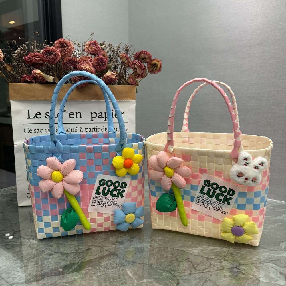 New Plastic Woven Handbag Gift Basket Fresh Style Beach Tote Women's Bag