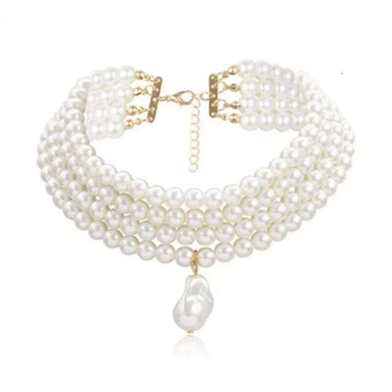 Multi Pearl Fashionable Layer Collarbone Chain Collar Exaggerated Personality Necklace Choker Accessory H260312