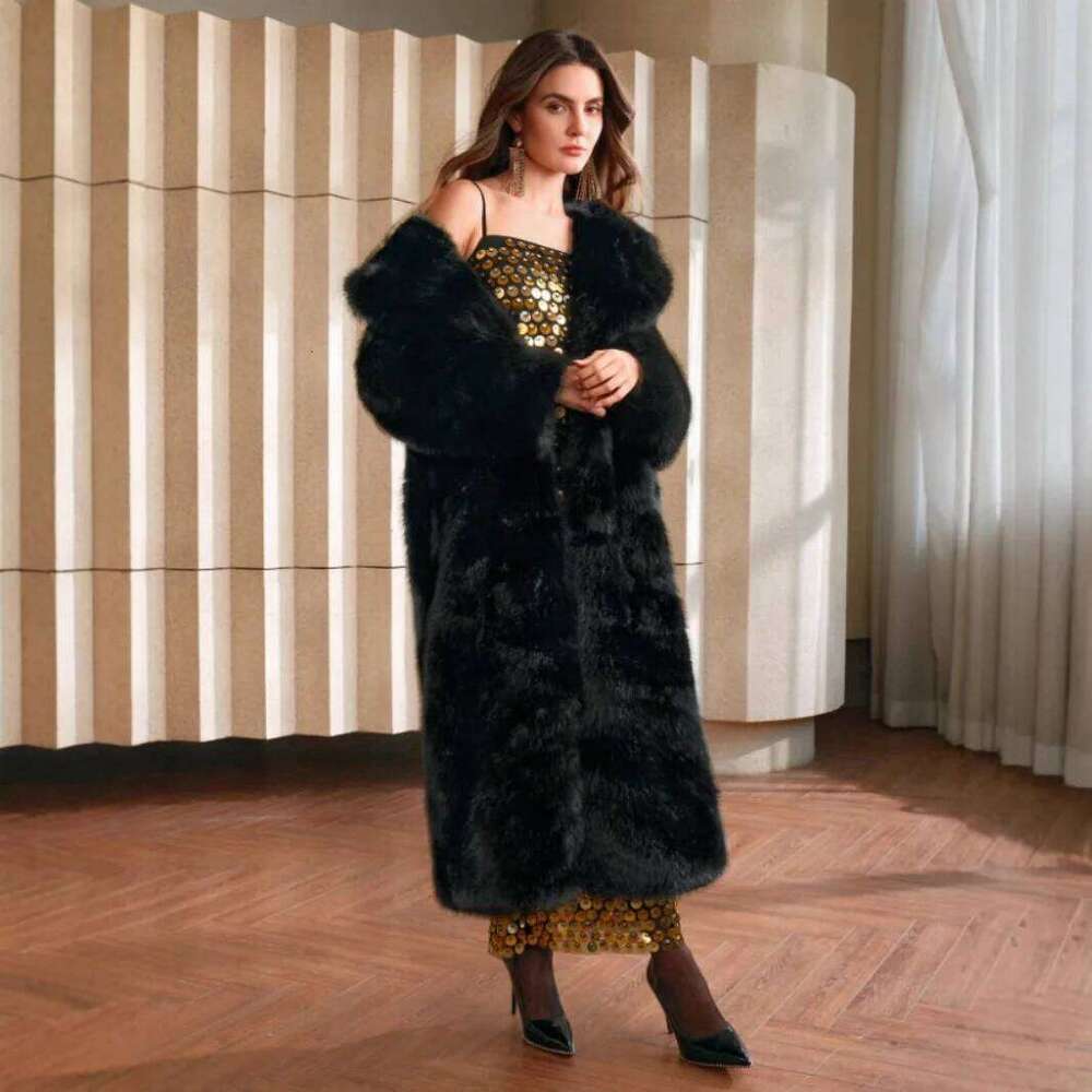 KIDCRKJ Winter Women's Eco Faux Jacket Gradient Fluffy Long Artificial Coat For Lady Stylish Female Faxu Fox Fur Outwear Z260313