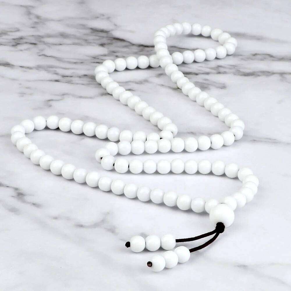 6mm White Porcelain Beaded Necklace 108 Japamala Beads Natural Stone Handmade Men Fashion Yoga Meditation Jewelry Gifts H260312