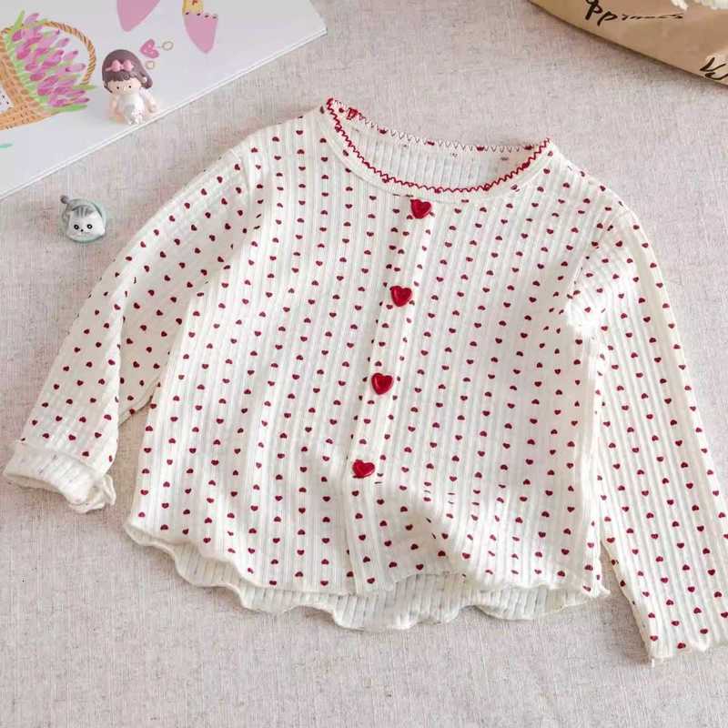 Women's T-Shirt Spring and Autumn Girls' T-Shirt, Stylish Baby Clothing, Children's Unique Trendy Brand Korean Version Fresh Lace Heart