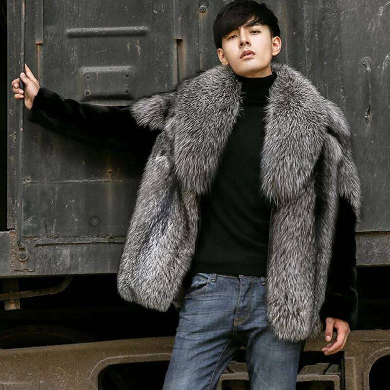 Men's new fox fur one mink short jacket winter warm leather coat Z260313