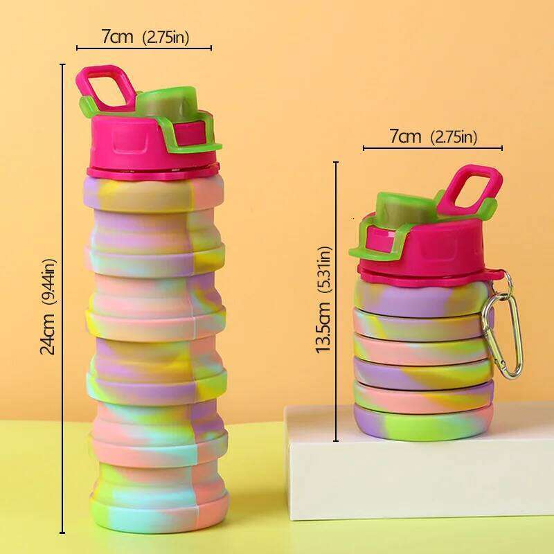 Outdoor Sports Silicone Foldable For Camouflage Creative Travel Reusable Leakproof Water Bottle With Carabiner Z260313