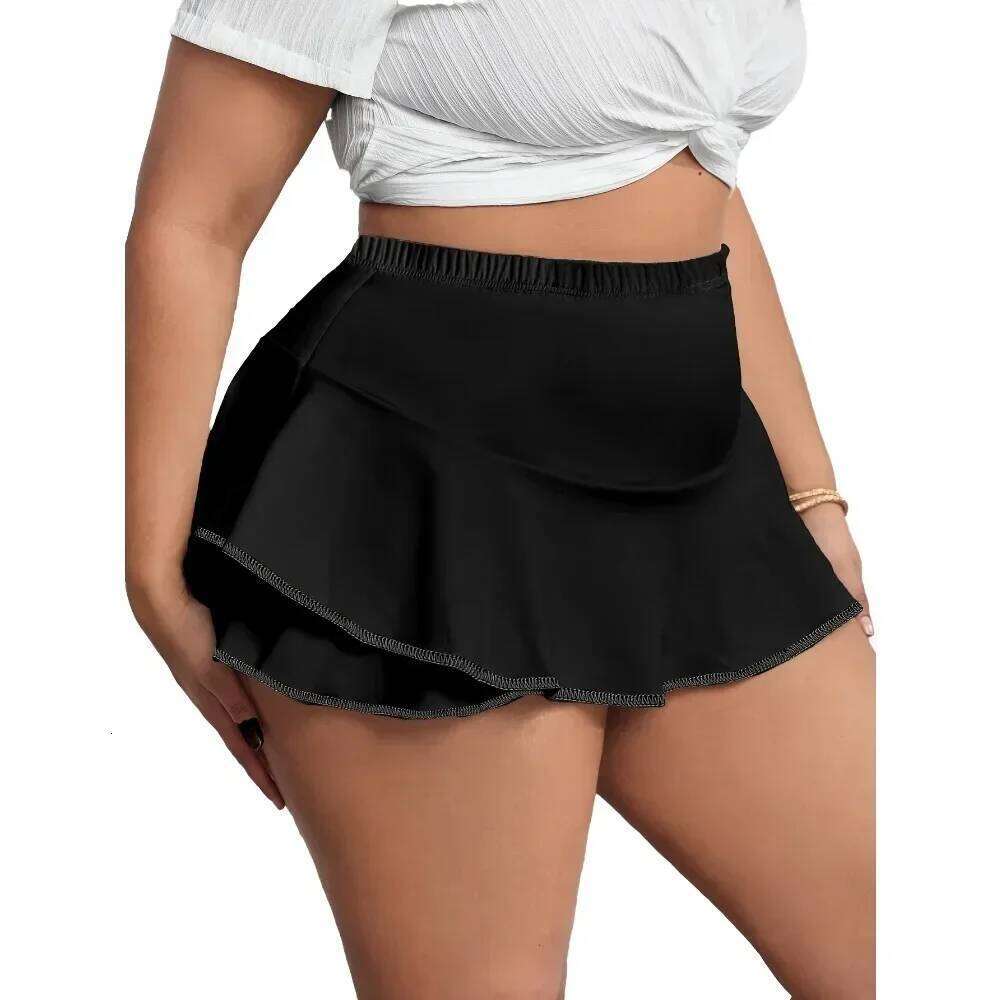 Plus Size 1XL-5XL Women's Casual Pleated Home Ladies Fashion Sexy Short Leggings Solid Color Skirts Z260314