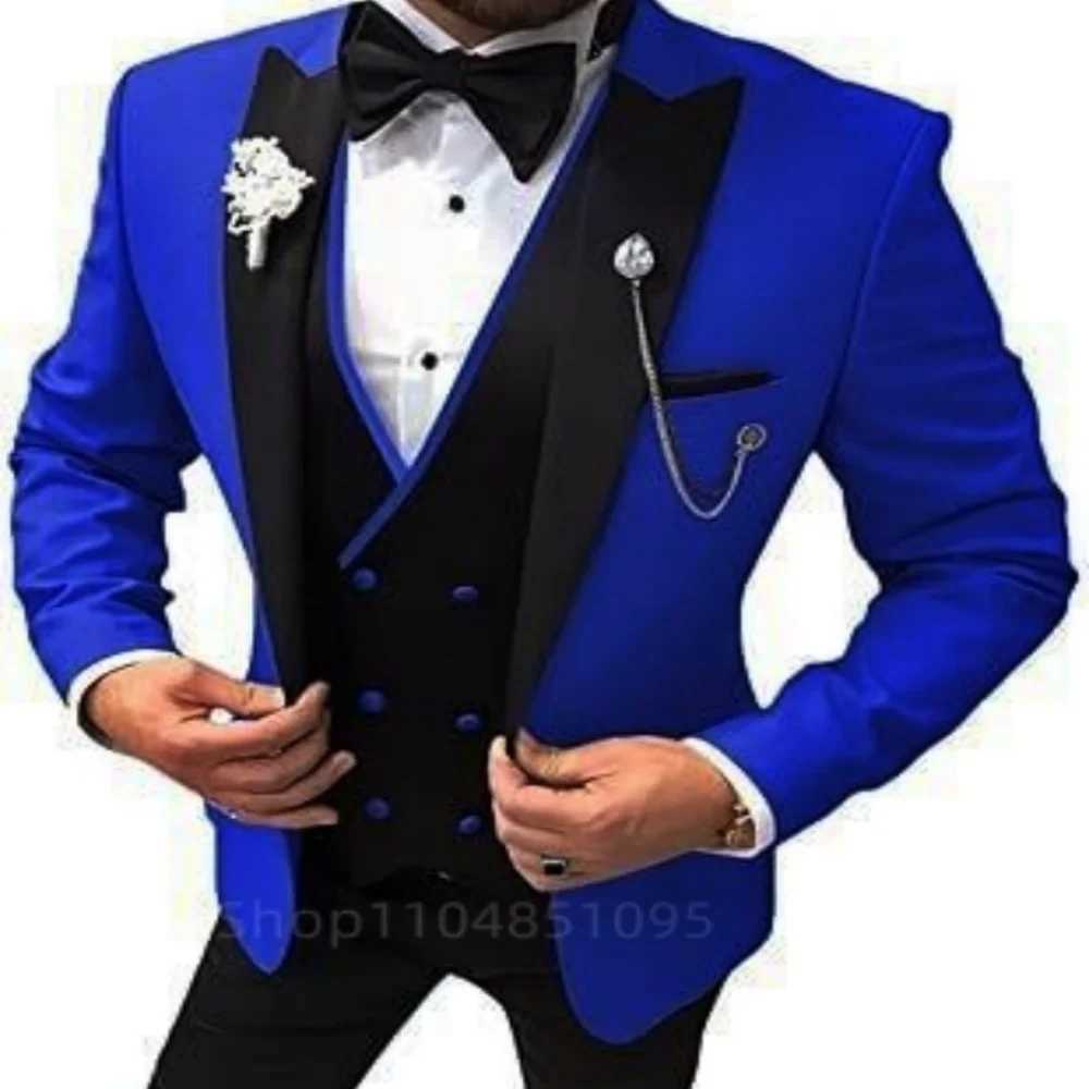 3 Piece Wedding Suits for Men Peak Lapel Double Breasted Tuxedo Jacket Vest Pants Groom Business Fashion Party Set M260313