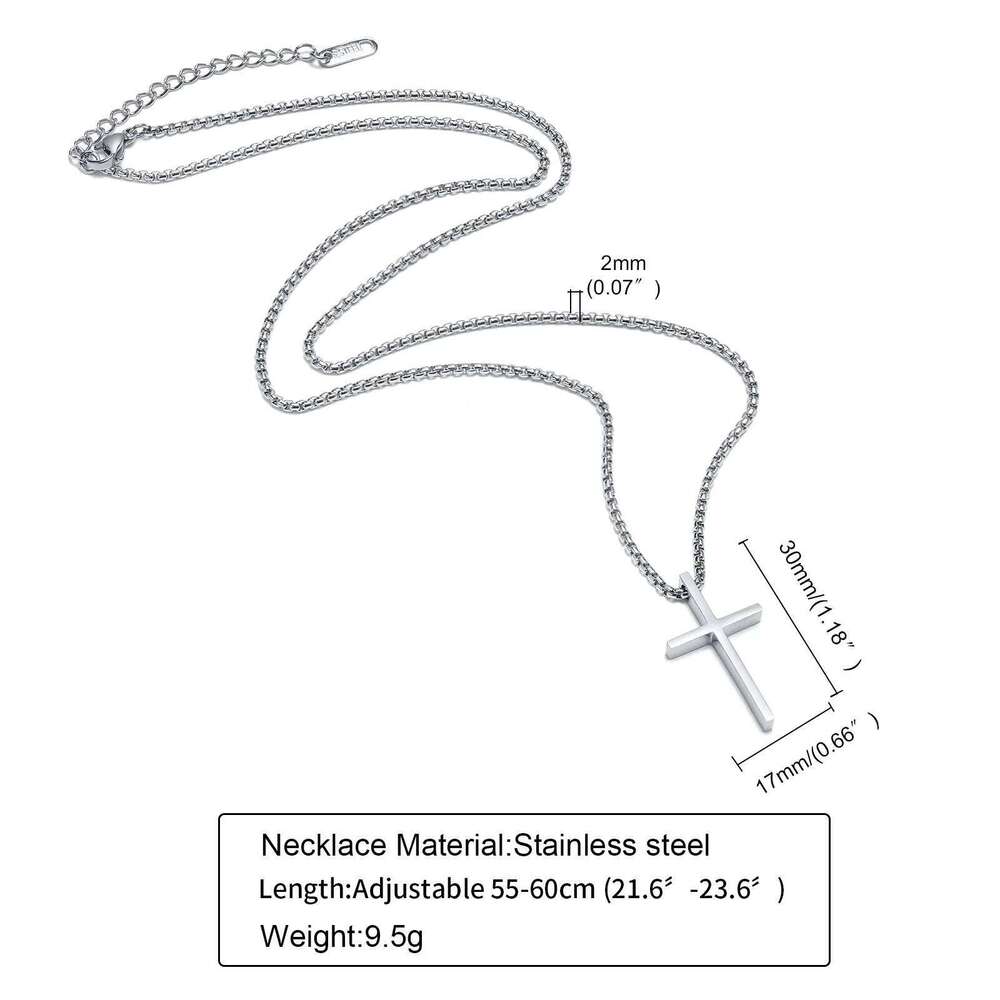 Vnox Mens Necklaces, Stainless Steel Layered Plain Cross Pendant, Rope Box Chain Necklace, Simple Prayer Jesus Collar H260312