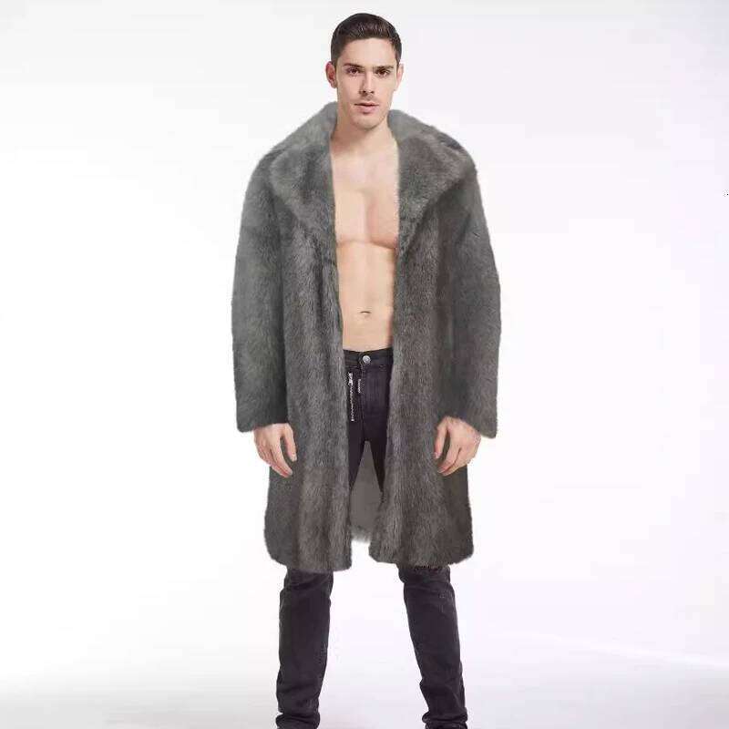 Men's High-quality Coat for Autumn European and American Foreign Trade Popular Winter New Arrival Faux Fur Long Jacket Z260313