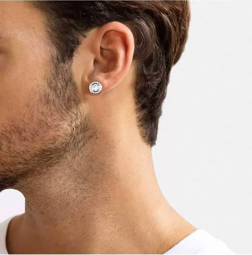 Elegant Halo - Style Moissanite Stud Earrings with Intricate Back Design for Graceful Daily Wear and Special Occasions