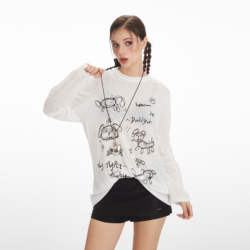 Heyhenry Thin Sun-protective Printed Long-sleeve Cover-up Top Designer Hoodie Designer Shirt Summer American Polo Shirt Style Casual Loose Round-neck 