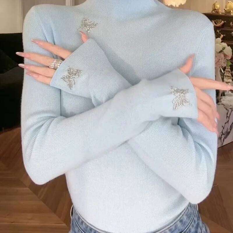 Half Turtleneck Bottoming Women's Sweater Autumn and Winter Fashionable Pullover Butterfly Print Top Z260313