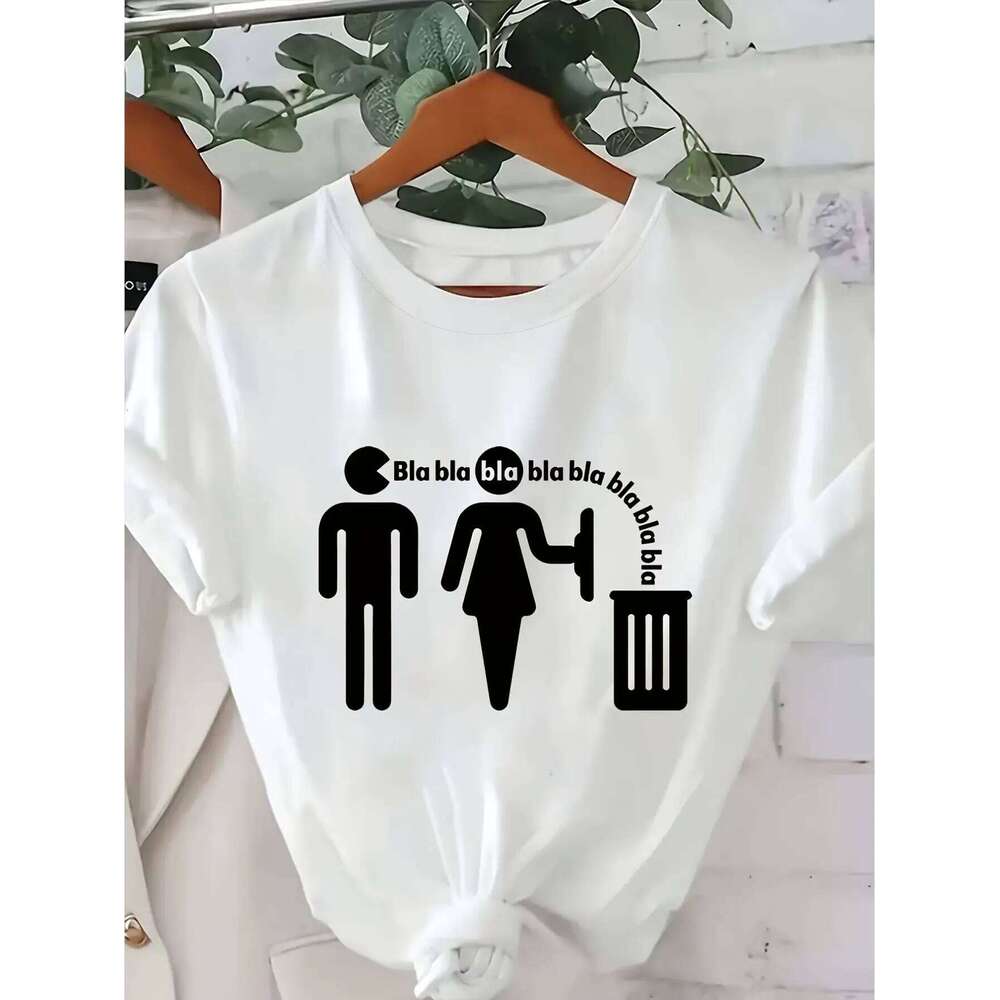 Women's Artistic Portrait Print Crew Neck T-Shirt Lightweight Breathable Casual Top for Daily Wear Z260314