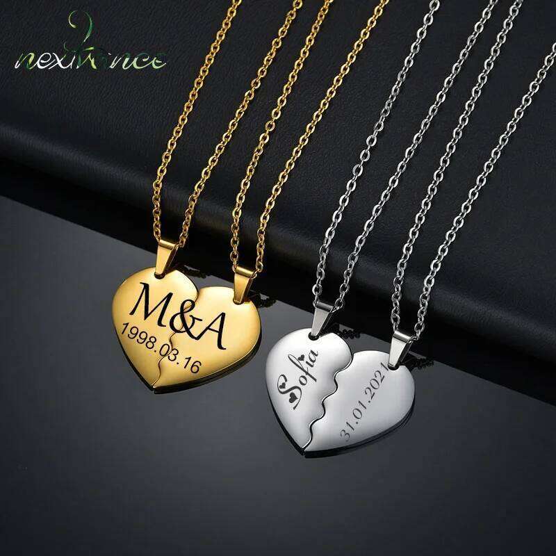 Nextvance Fashion Custom Personalized Stainless Steel Necklace Engrave Namepate Double Heart Pendant For Family Jewelry Gift H260312