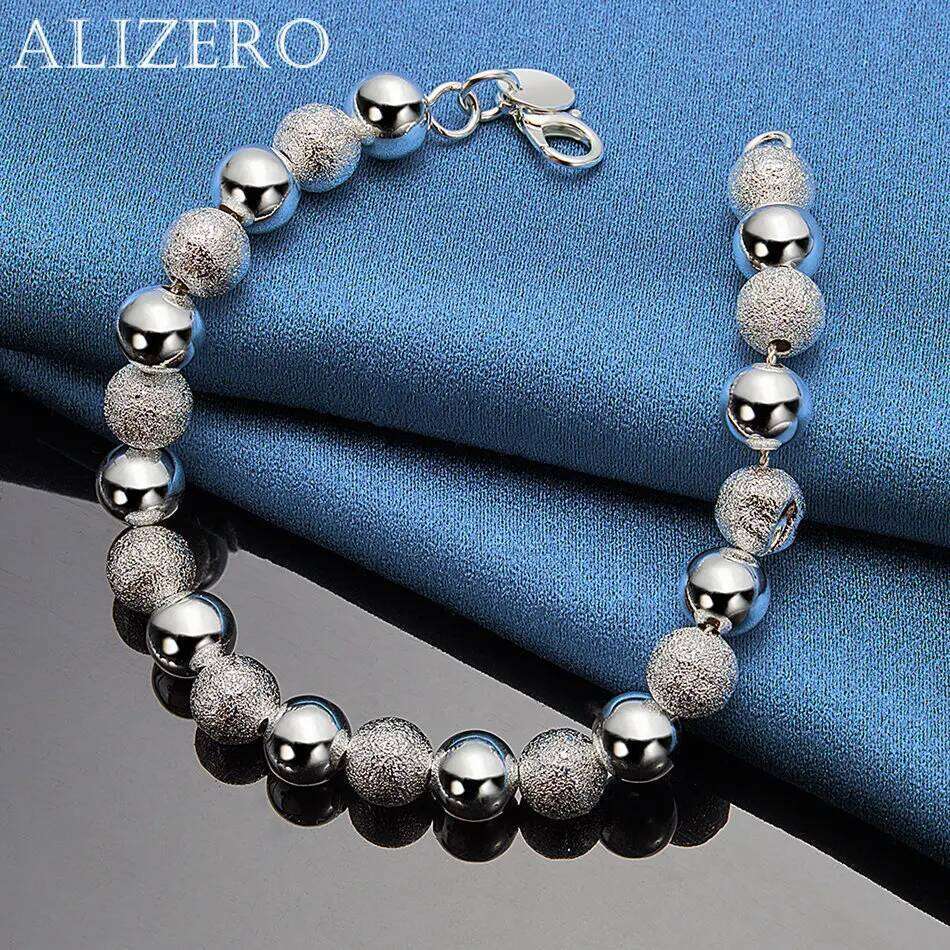 ALIZERO 925 Sterling Silver Matte Smooth 8mm Beads Chain Bracelets For Women Wedding Party Gifts Fashion Jewelry Z260313