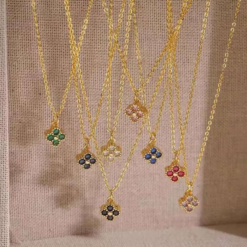 New Colorful Zircon Lucky Flower Design Plated Gold Necklace Fit For Women's Wedding Jewelry Gift Access H260312