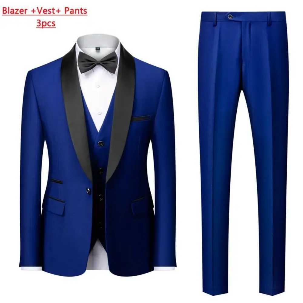 M-6XL Jacket Vest Pants Solid Color Mens Formal Business Office Suit Groom Wedding Dress Party Blazer Waistcoat Trousers Tuxedo M260313
