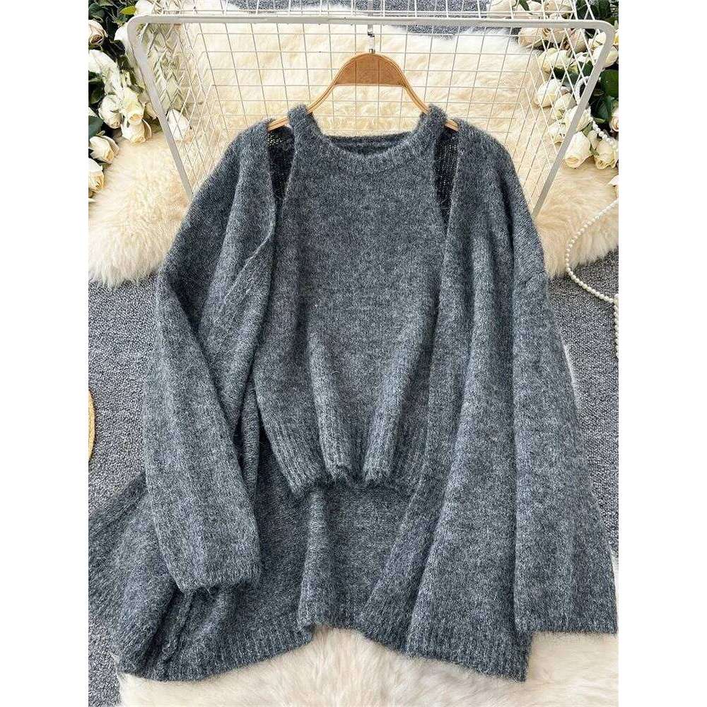 2025 New Fashion Solid Cashmere Sweater Long Sleeves Loose Warm Cardigan+Sleeveless Knitting Tank Top Winter Gentle Casual Tops Z260313